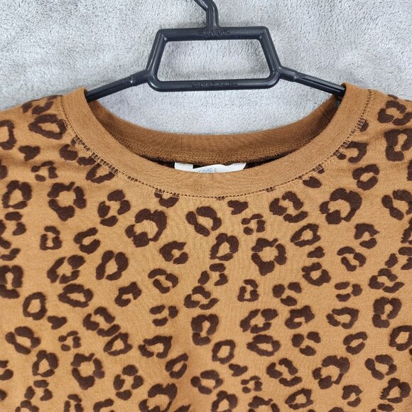 Womens Time And Tru Crop Shirt Brown Animal Print Long Sleeve Stretch Size S - Picture 4 of 10